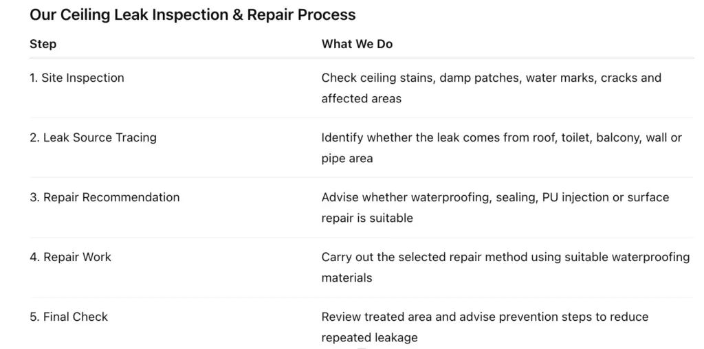 Ceiling Leak Inspection & Repair Process