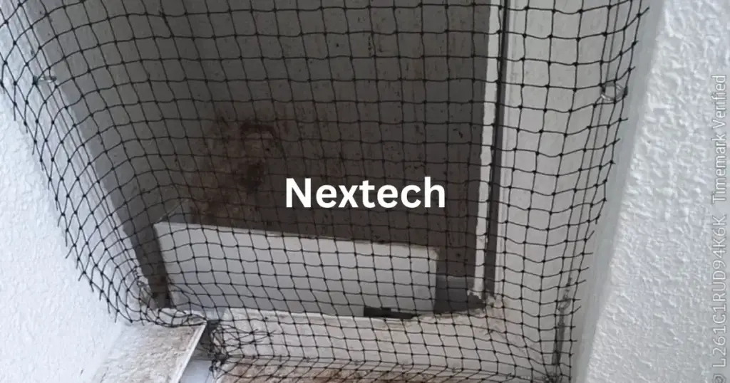 Bird net installation Singapore - close-up of pigeon-proof mesh netting installed in an HDB aircon ledge corner