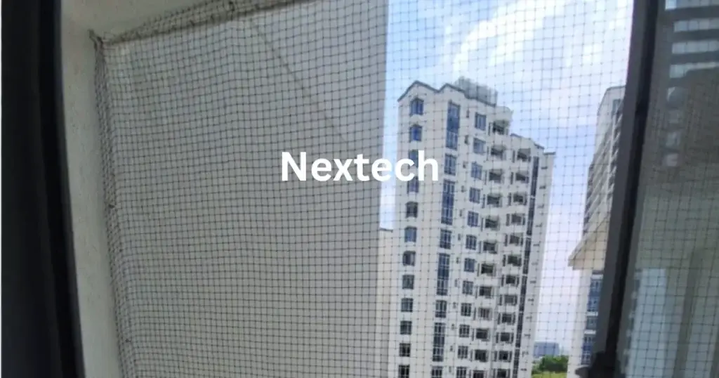 Bird net installation Singapore - fine transparent window mesh preserving the view of nearby towers