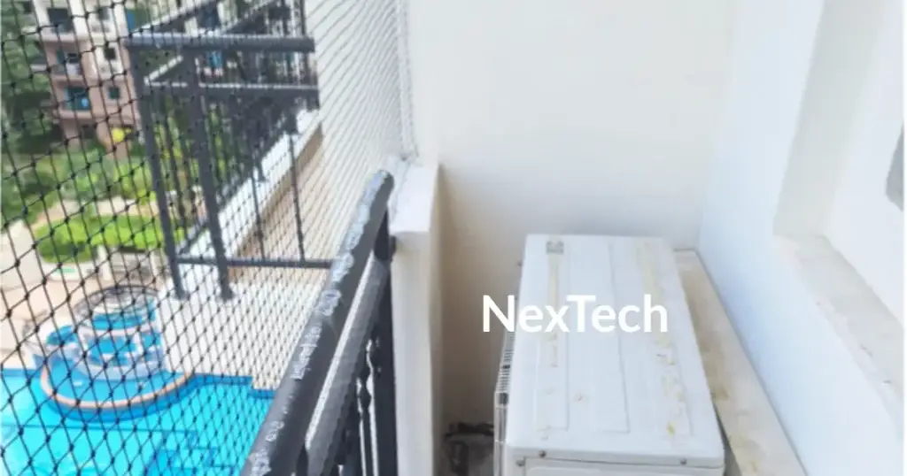 Bird net installation Singapore - HDPE mesh installed on HDB aircon ledge compressor